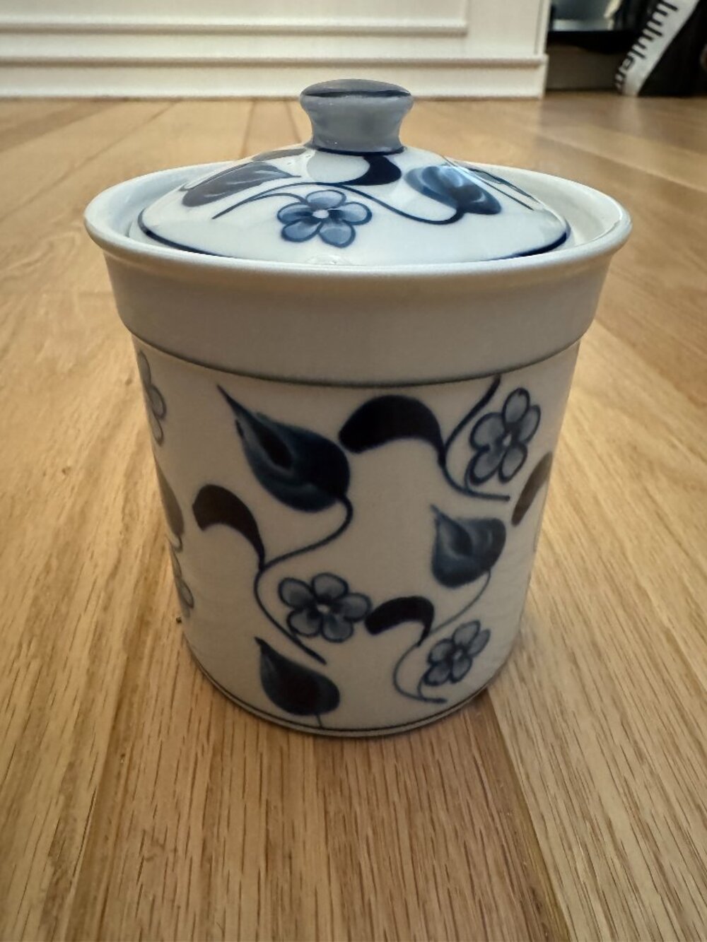 Gorham Vintage Blue & White Porcelain Canister Floral Jar